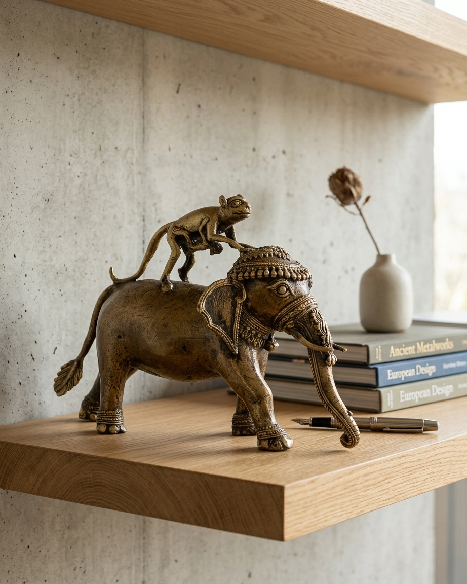 Elephant Monkey — Dhokra brass figurine